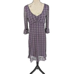 Y2K Dress LARGE Purple Print USA Baby Doll Midi VTG  Jonathan Martin
